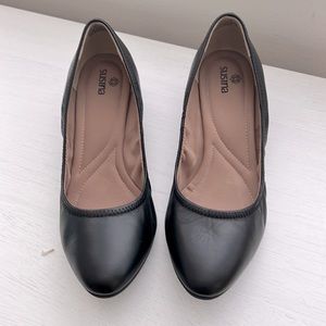 Susina Fraya-Lea Black Leather Wedge Shoes